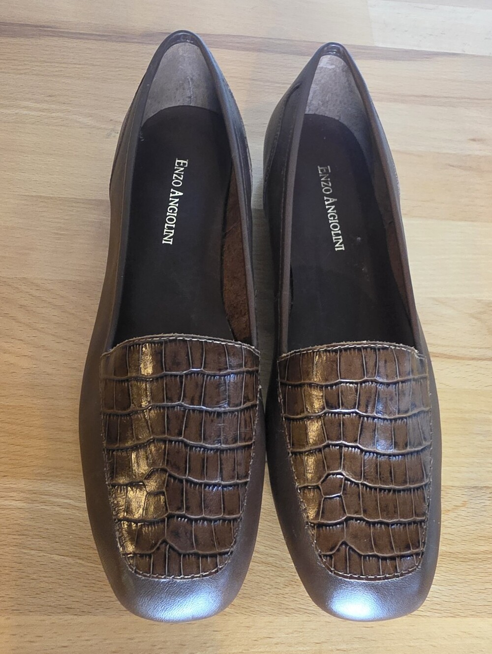 Enzo Angiolini Liberty Leather Flats 7.5 Brown Croc Embossed Loafers Preppy